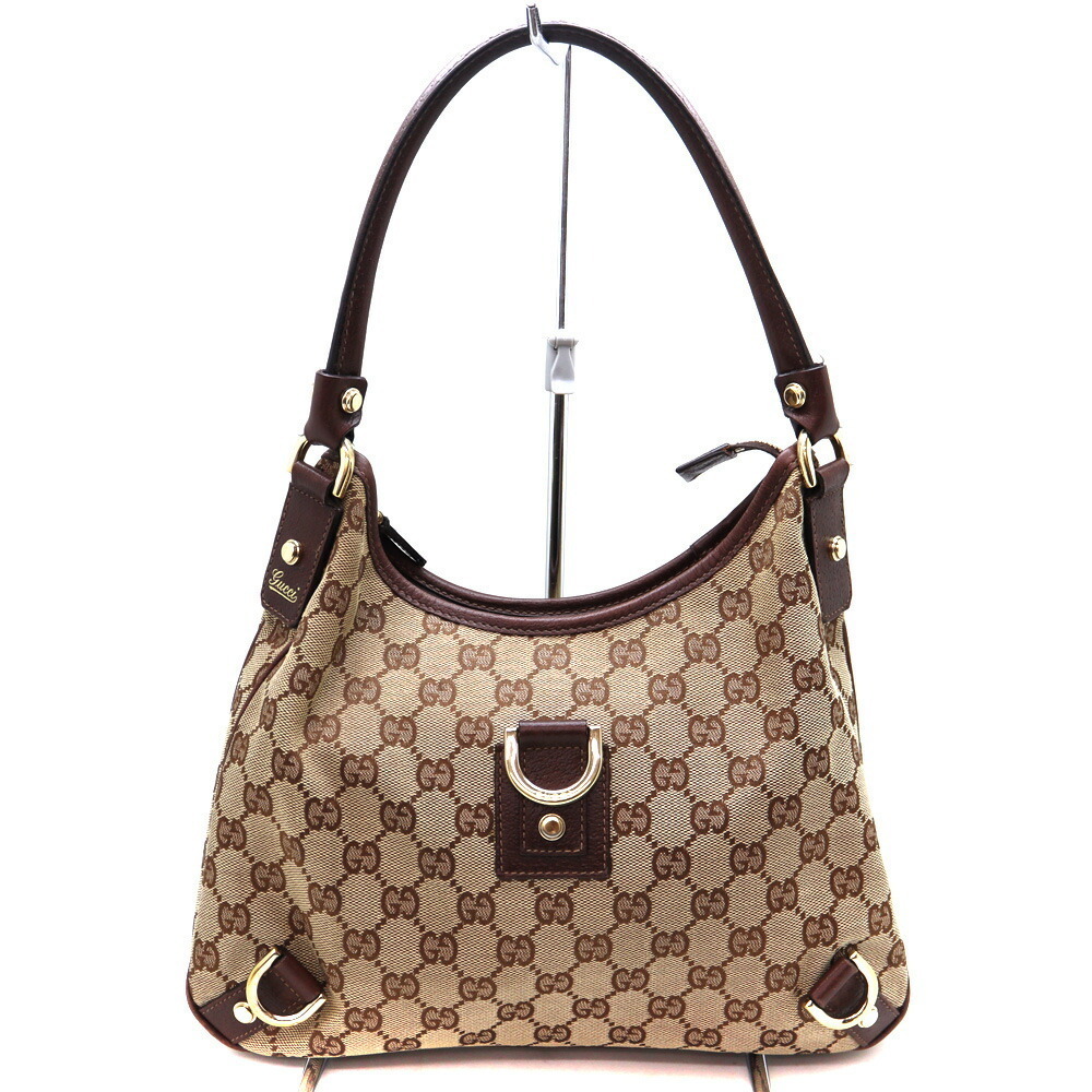 Gucci One Shoulder Hobo Bag Canvas Leather Brown